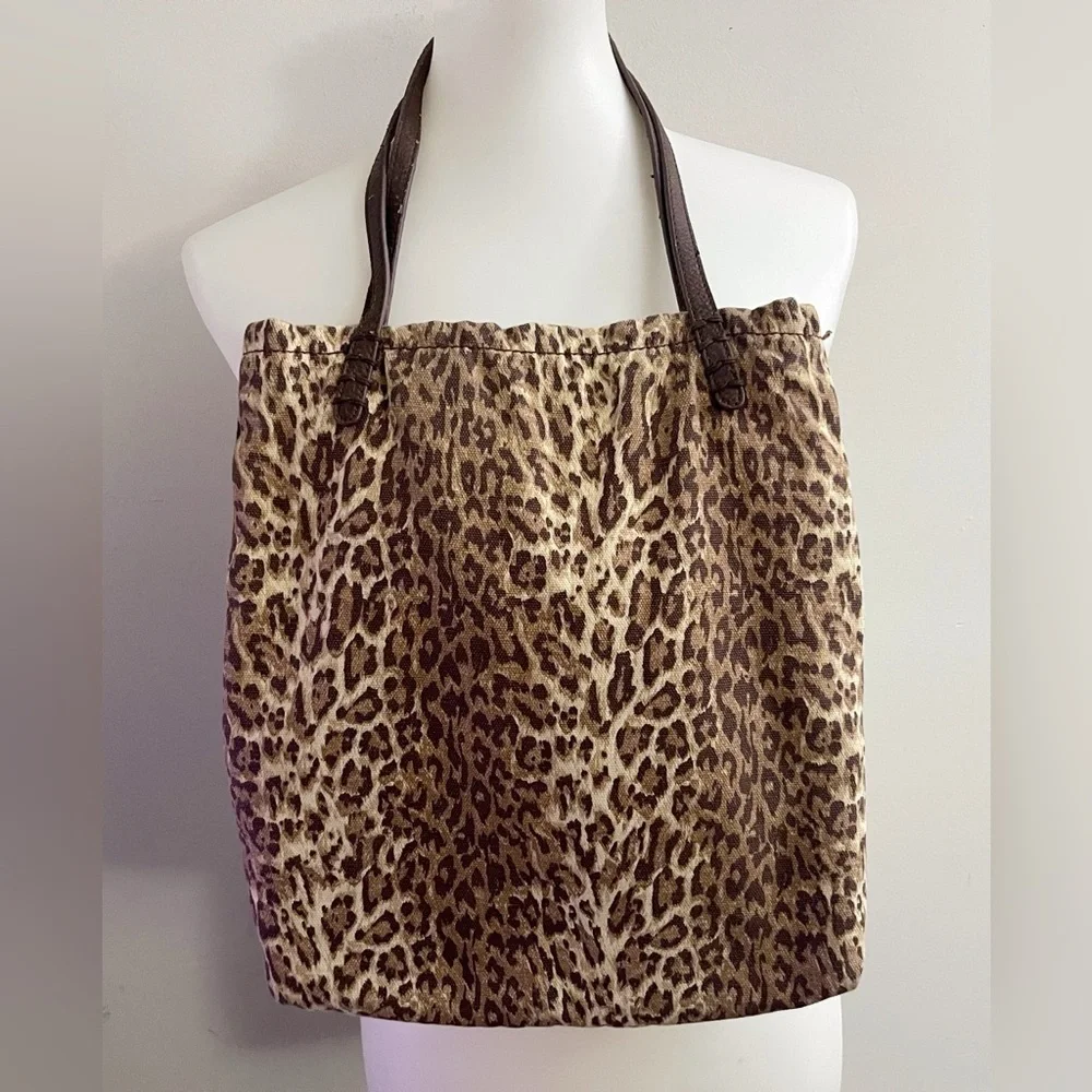 Lucky Brand Brown Leopard Tote Bag Animal Print Boho Chic Casual Y2K School